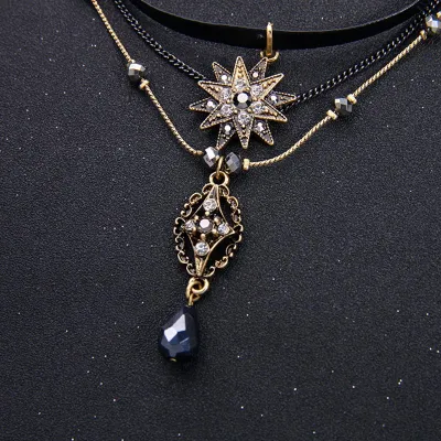 Retro Multilayer Stars Water Drops Pendant Necklace