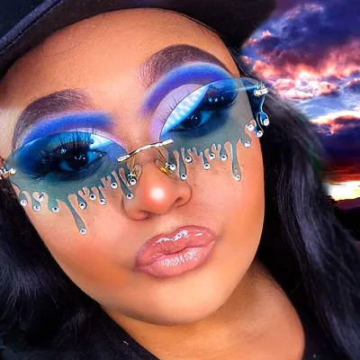 Women Unique Tears Shape Rhinestone Decor Sunglasses