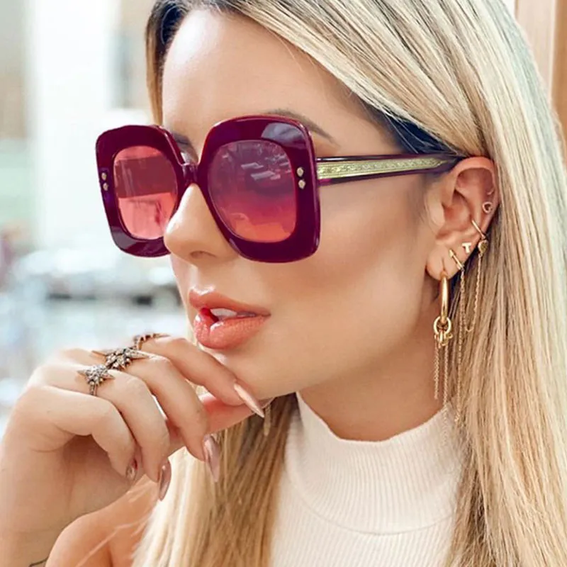 Women Fashion Nail Decor Square Frame Sunglasses