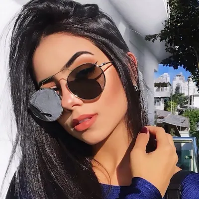 Retro Round Metal Frame Sun-Shading Sunglasses