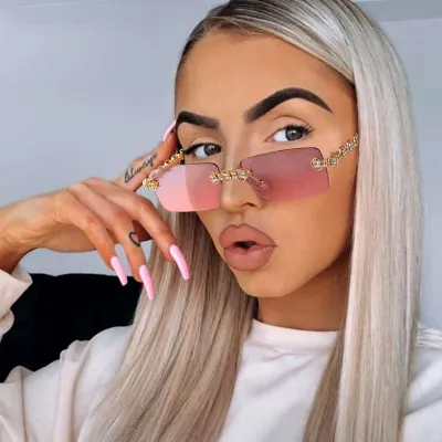 Fashion Rimless Rhinestone Decoration Sunglasses