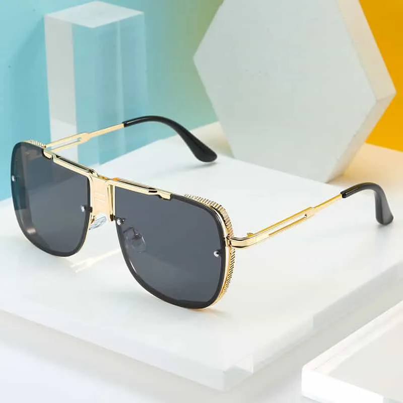 Fashion Big Frame Hollow Temple Design Sunglasses
