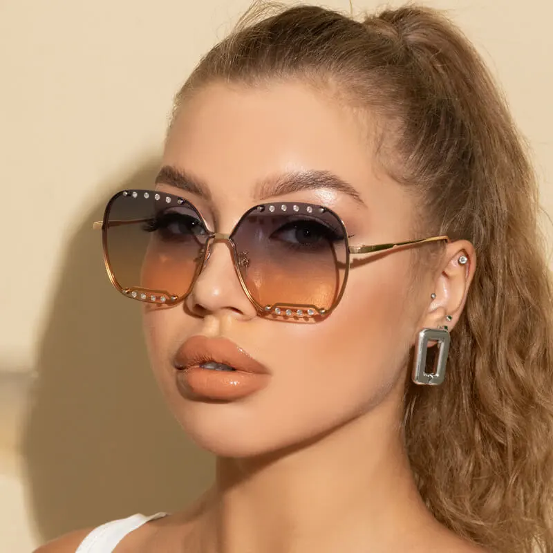 Fashion Big Frame Design Rhinestone Decoration Sunglasses