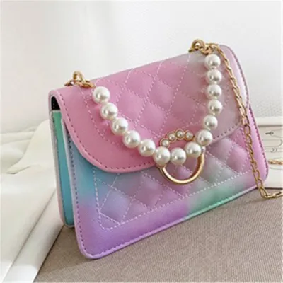 Women Fashion Imitation Pearl Chain Gradient Color Crossbody Bag