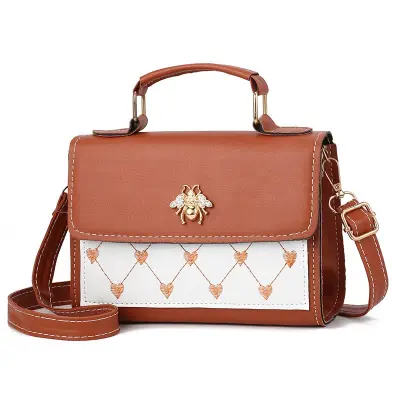 Women Fashion Color Blocking Embroidery Design Metal Decoration Crossbody Bag