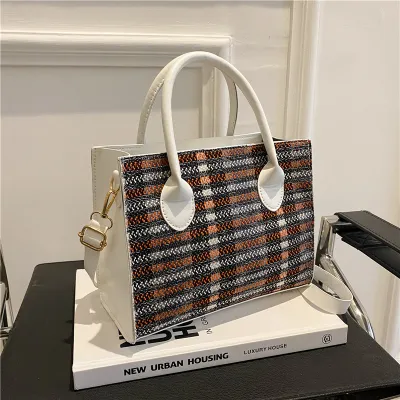 Women Color Stitching Plaid Casual Crossbody Bags