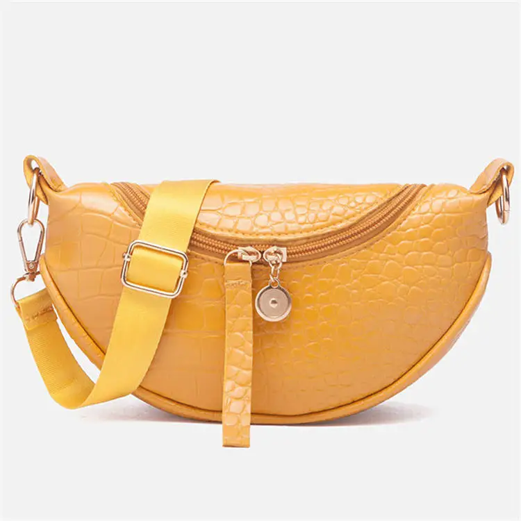 Women Fashion Solid Color Crocodile Pattern Semicircle Crossbody Bag
