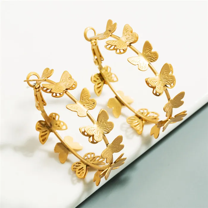 Creative Butterflies Surrounded Alloy Hoop Earrings