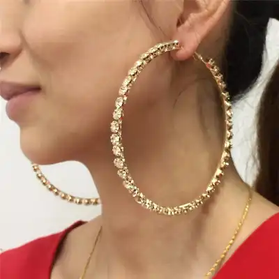 Women Exaggerated Rhinestone Decorative Circle Earrings