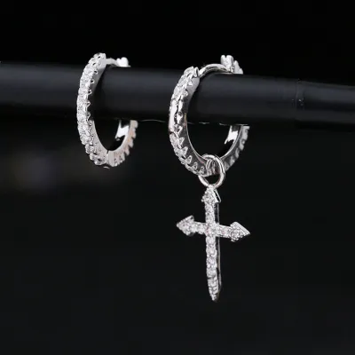Women Asymmetry Cross Pendant Rhinestone Decorate Earrings