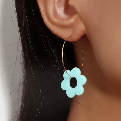 Women Fashion Round Shape Flower Decorate Earrings