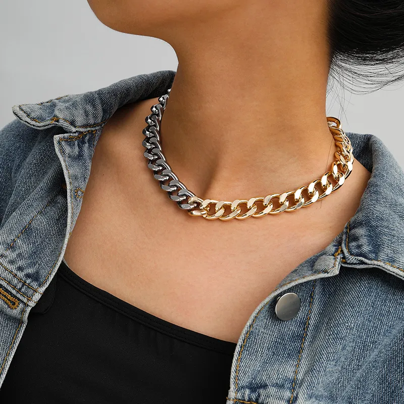 Creative Contrast Color Metal Chain Choker Necklace