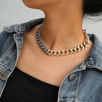 Creative Contrast Color Metal Chain Choker Necklace