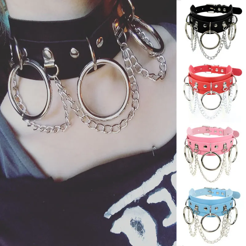 Fashion Punk Chain Decor Nightclub PU Choker Necklace