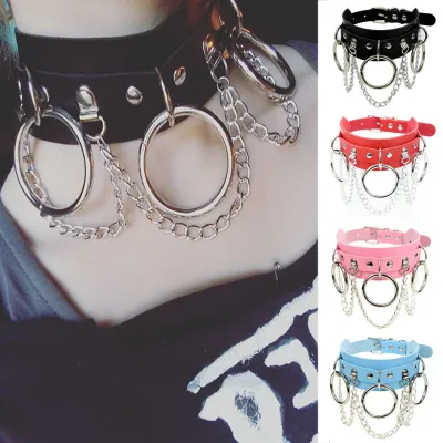 Fashion Punk Chain Decor Nightclub PU Choker Necklace