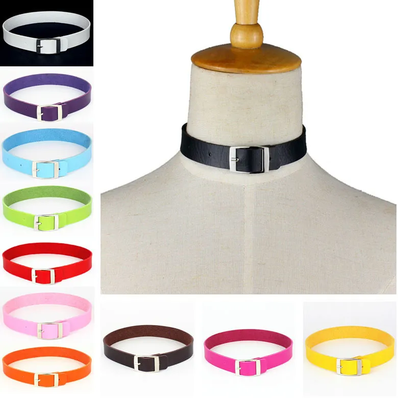 Retro Women Metal Buckle PU Adjustable Choker Necklace