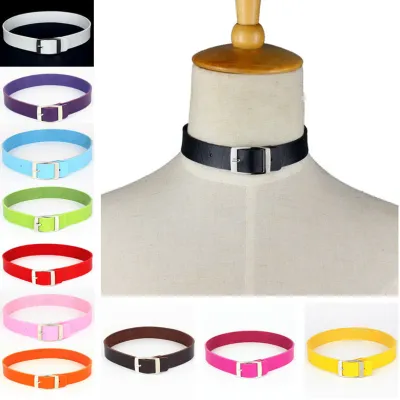 Retro Women Metal Buckle PU Adjustable Choker Necklace