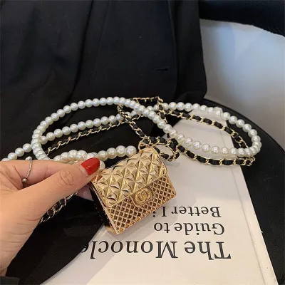 Fashion Diamond Pattern Pearl Chain Crossbody Bags
