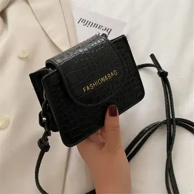 Women Fashion Crocodile Pattern Letter Printed Square Mini Bag
