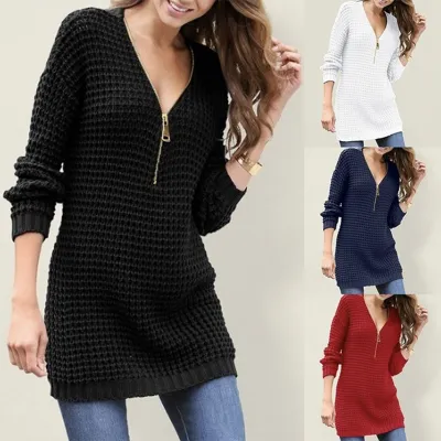S-3XL Women Solid Color Long Sleeve Knitted Top
