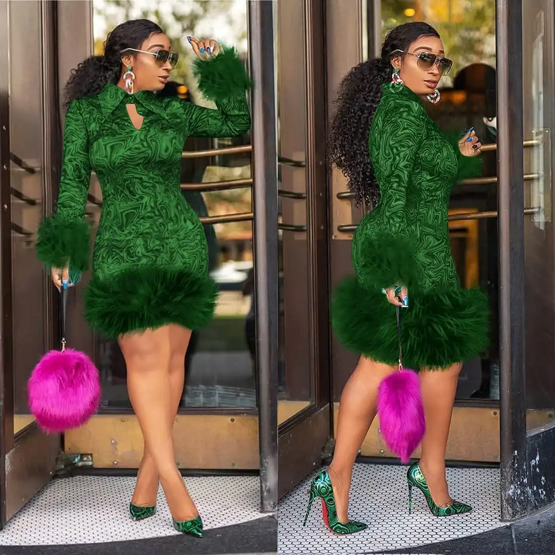 S-5XL Women Vintage Style Plus Size V Neck Plush Patchwork Dress