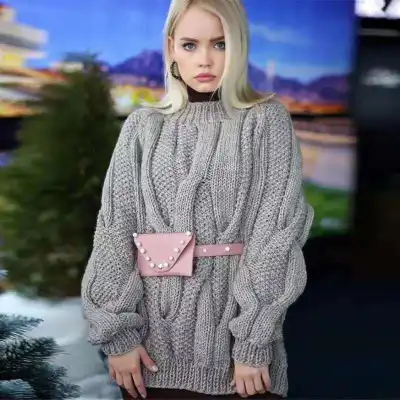 Women Fashion Round Neck Solid Color Loose Sweater