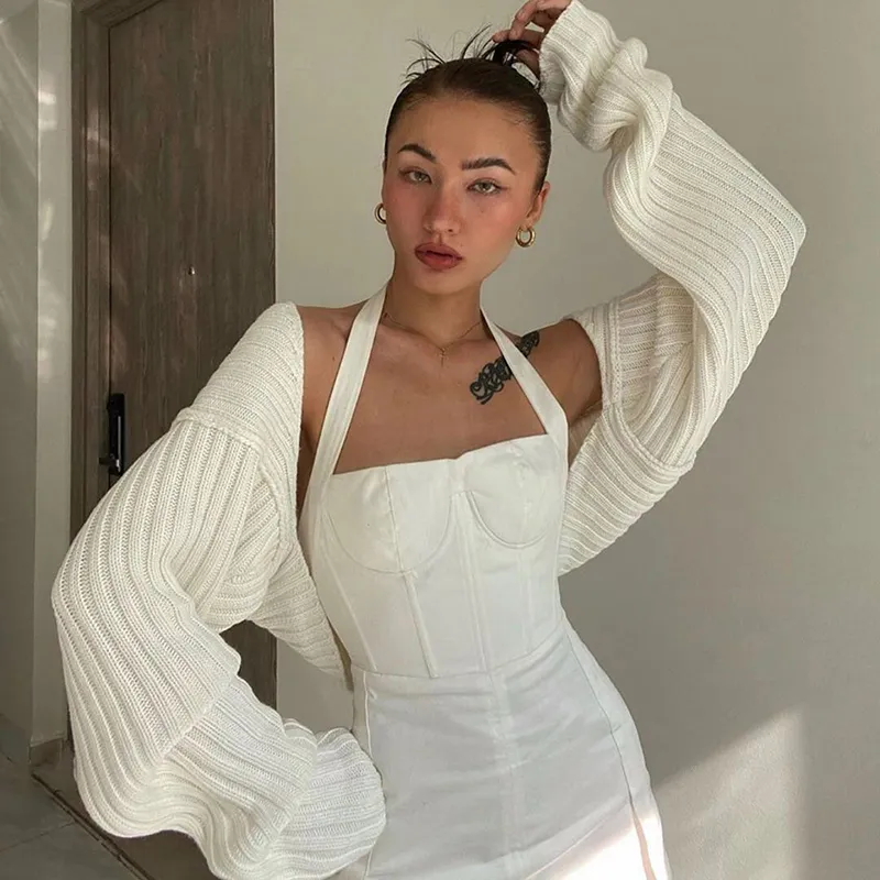 Women Creative Solid Color Ultrashort Long-Sleeved Knitwear Coat