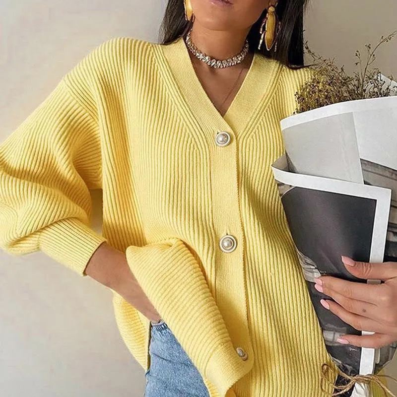 Women Causal Solid Color Loose Single-breasted Knitwear
