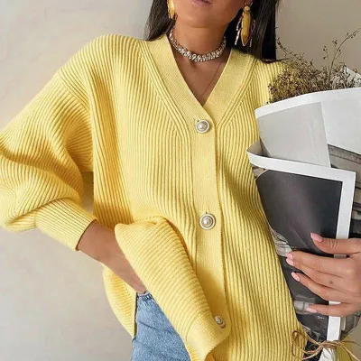 Women Causal Solid Color Loose Single-breasted Knitwear