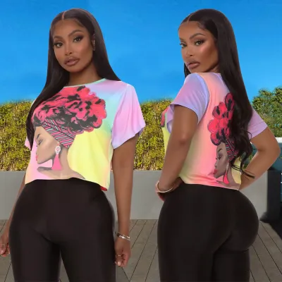 S-XXL Women Fashion Round-neck Printed T-shirt