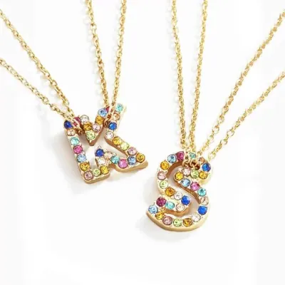 Creative Simple Hollow Letter Pendant Design Rhinestone Decorative Choker Necklace
