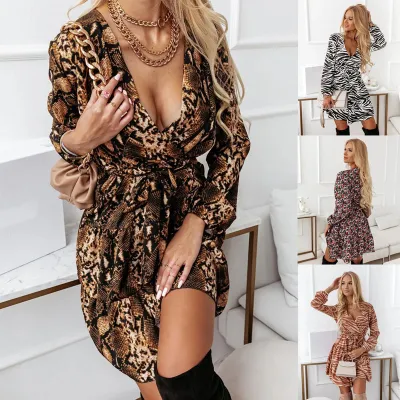 Women Vacation Bohemia Elegant Dating Autumn V Neck Floral All Over Print Long Sleeve Casual Dress