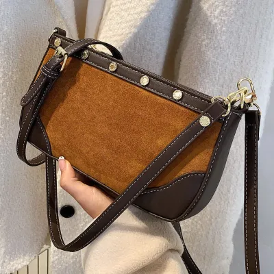 Women Vintage Frosted Design Color Blocking Shoulder Handle Bag