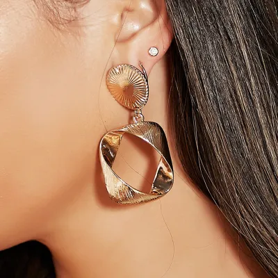 Creative Geometric Square Hollow Design Alloy Drop Earrings