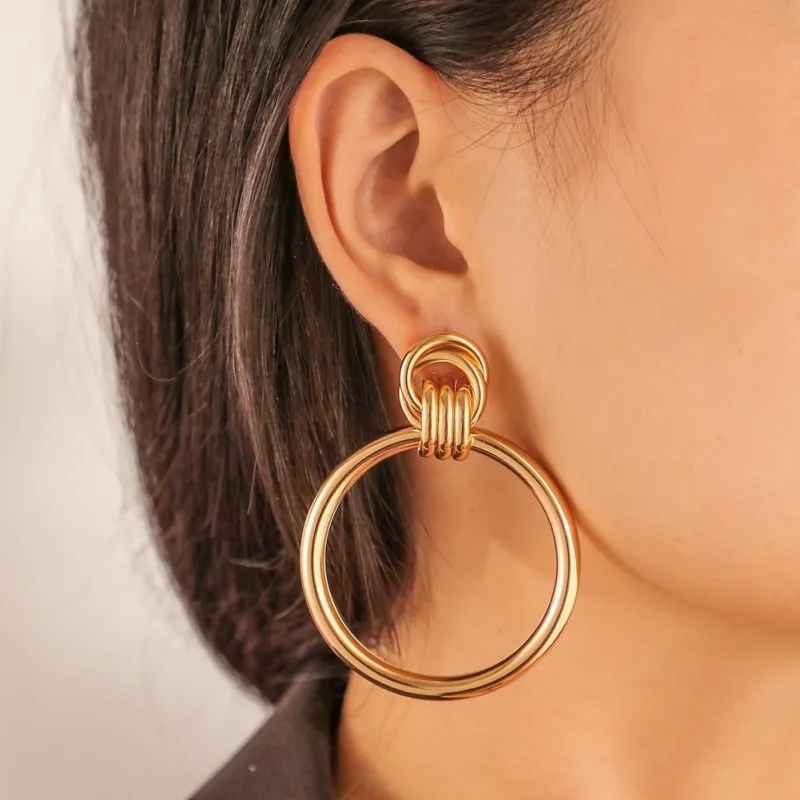 Exaggerated Simple Ring Design Alloy Hoop Earrings