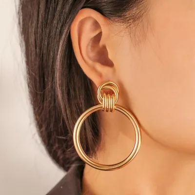 Exaggerated Simple Ring Design Alloy Hoop Earrings