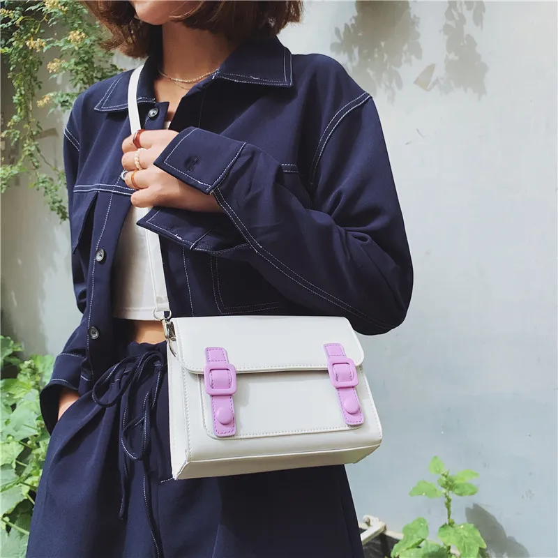 Women Casual Buckle Clamshell Design Solid Color Crossbody Bag