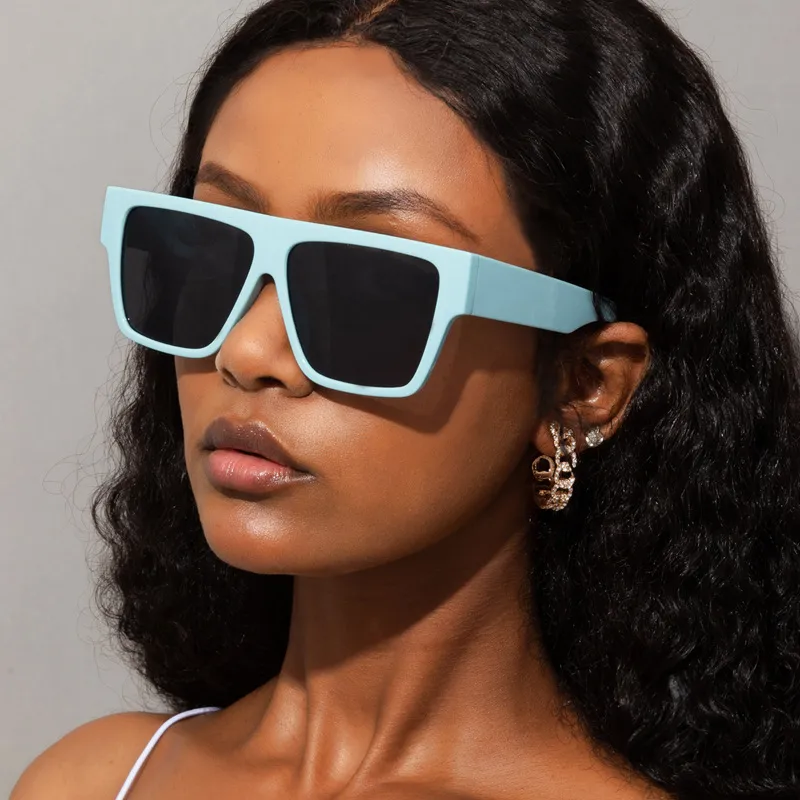 Women New Retro Color Blocking Big Square Frame Sunglasses