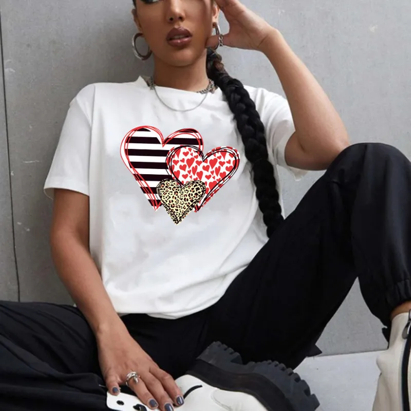 Valentine's Day Couple Round Neck Short-sleeved Colored T-shirt