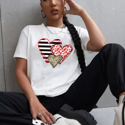 Valentine's Day Couple Round Neck Short-sleeved Colored T-shirt