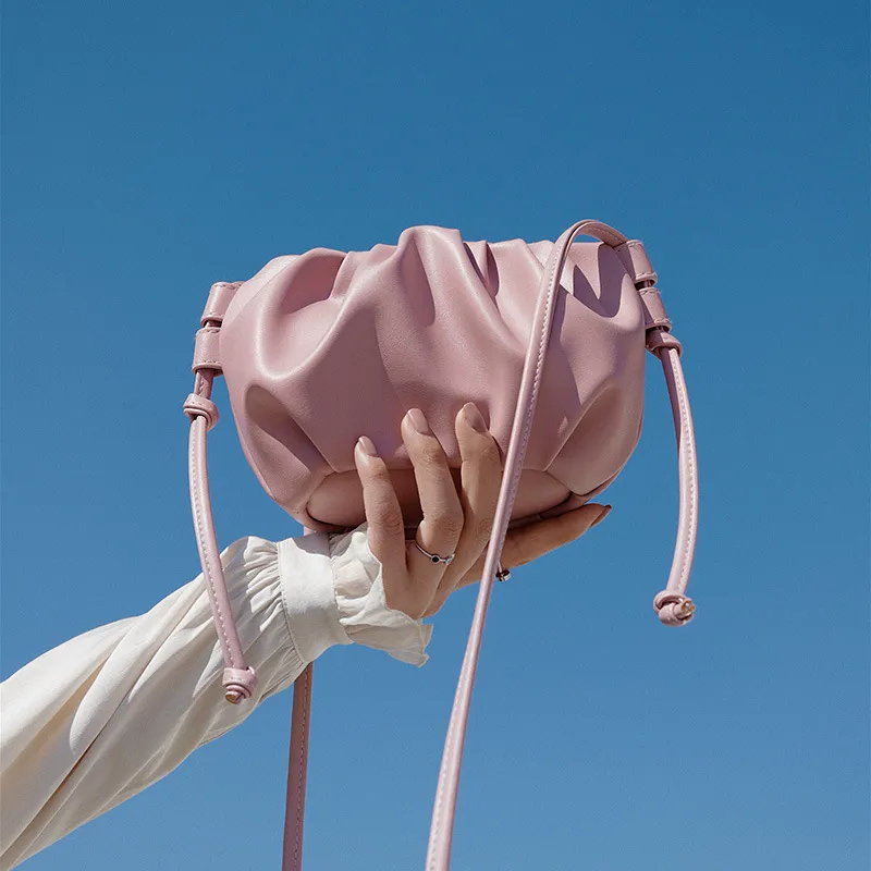 Women Casual Crease Design Solid Color Cloud Crossbody Bag