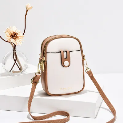 Women Vintage Zipper Design Color Blocking Mini Crossbody Bag