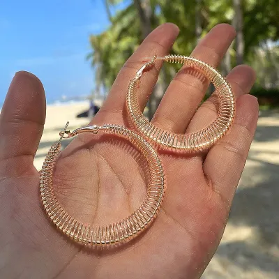Exaggerated Spring Shape Hollow Design Solid Color Alloy Hoop Earrings
