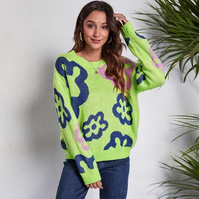 Women Edgy Color Blocking Loose Long Sleeve Knitted Sweater