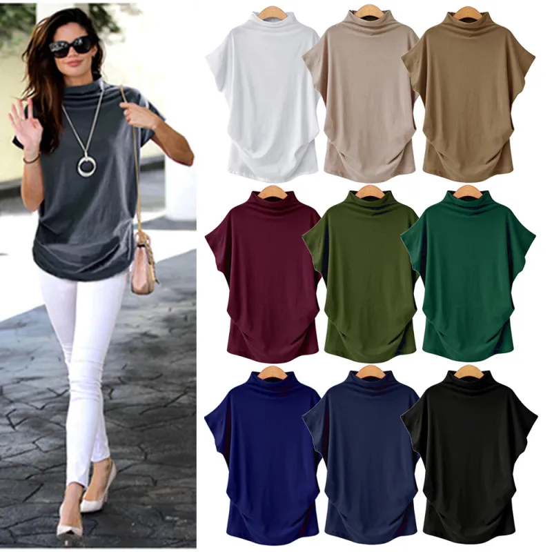 Plus Size Women Casual Short Sleeve Solid Color Loose T-shirt