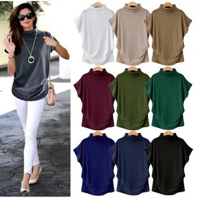 Plus Size Women Casual Short Sleeve Solid Color Loose T-shirt