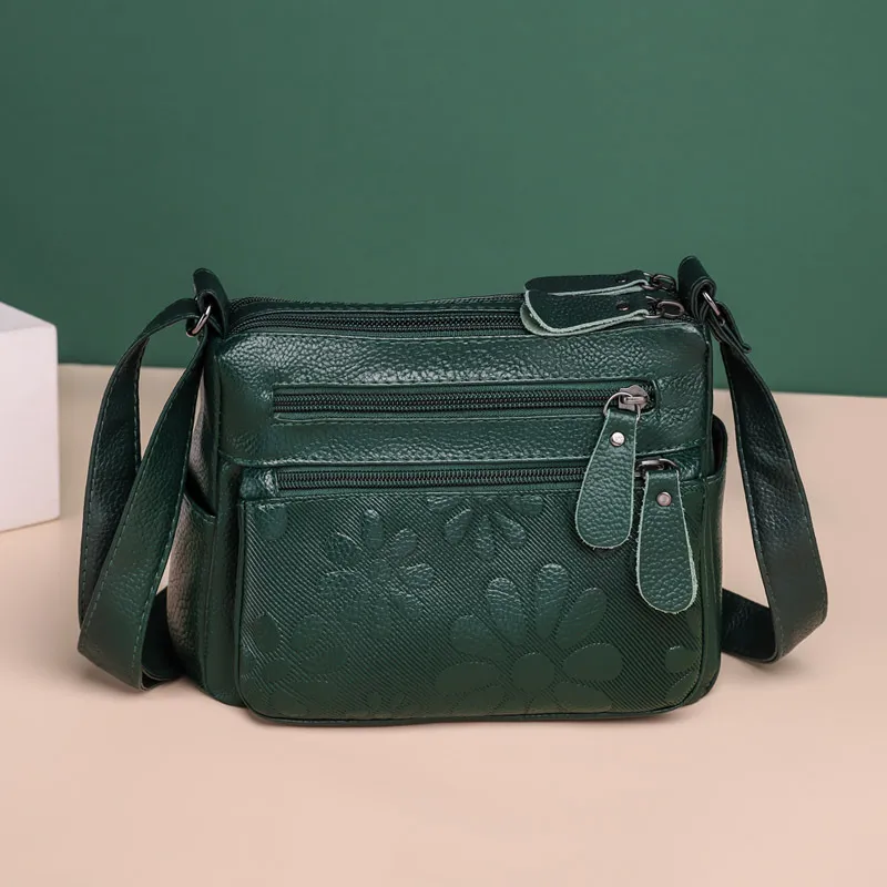 Women Casual Flower Zipper Design Solid Color Large Capacity Crossbody Bag