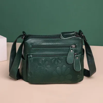 Women Casual Flower Zipper Design Solid Color Large Capacity Crossbody Bag