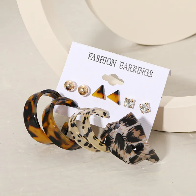 Vintage Leopard Pattern Crystal Decorative Earrings Set