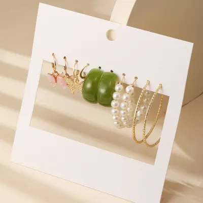 Temperament Creative Geometric Butterfly Design Acrylic Pearl Decoration Alloy Earring Set